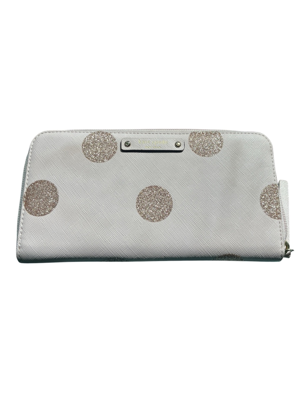 kate spade Blush Zip Wallet with Gold Glitter Dots